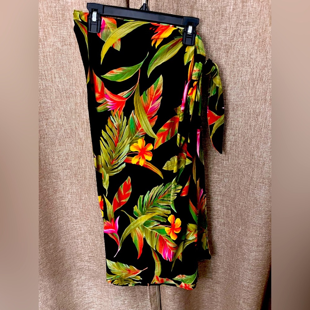 Tropical Floral Black Wrap Skirt - Women Swim